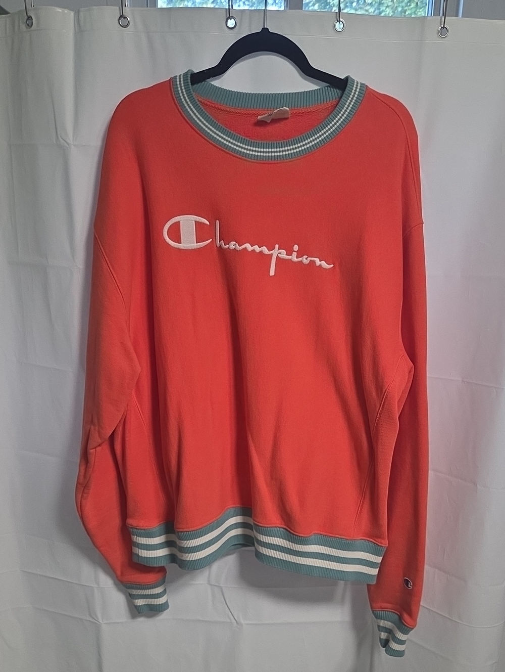 Champion Coral Sweatshirt with Teal & White Trim Sz. XL